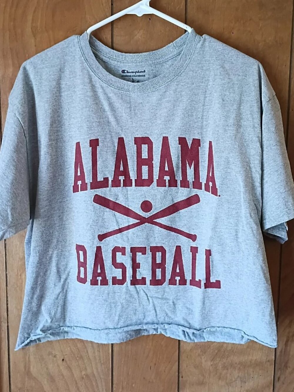Champion Alabama Baseball Cropped Graphic T-Shirt Size L Gray 100% Cotton